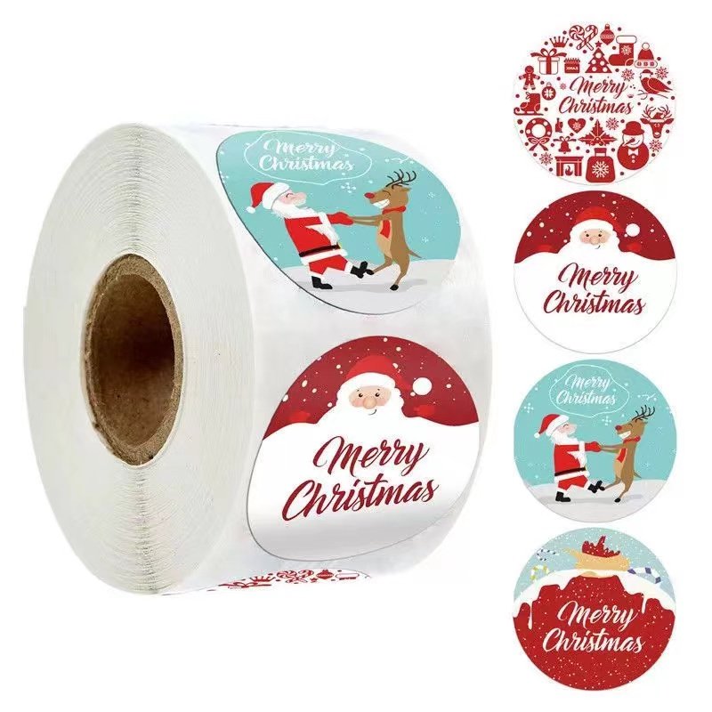 Christmas Santa Claus Gift Boxes Round Toy Cartoon Custom Logo Stickers Packaging Labels