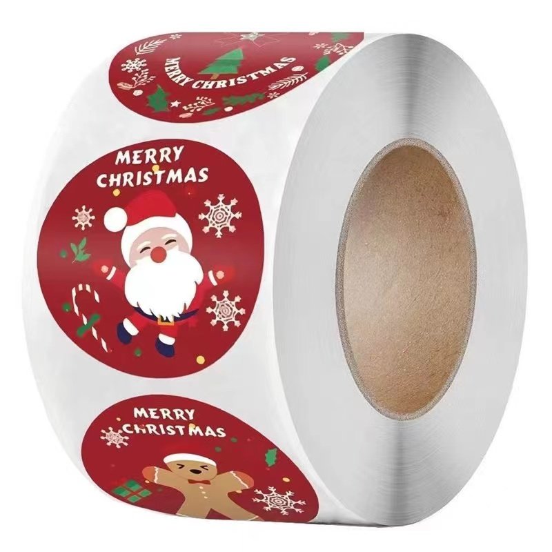 Christmas Santa Claus Gift Boxes Round Toy Cartoon Custom Logo Stickers Packaging Labels