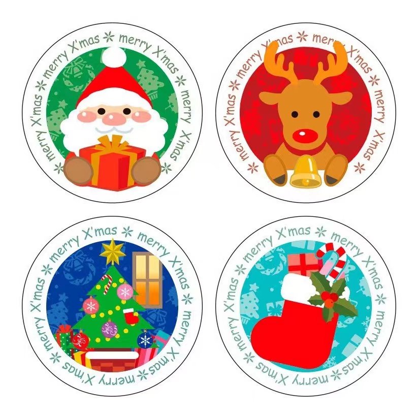 Christmas Santa Claus Gift Boxes Round Toy Cartoon Custom Logo Stickers Packaging Labels