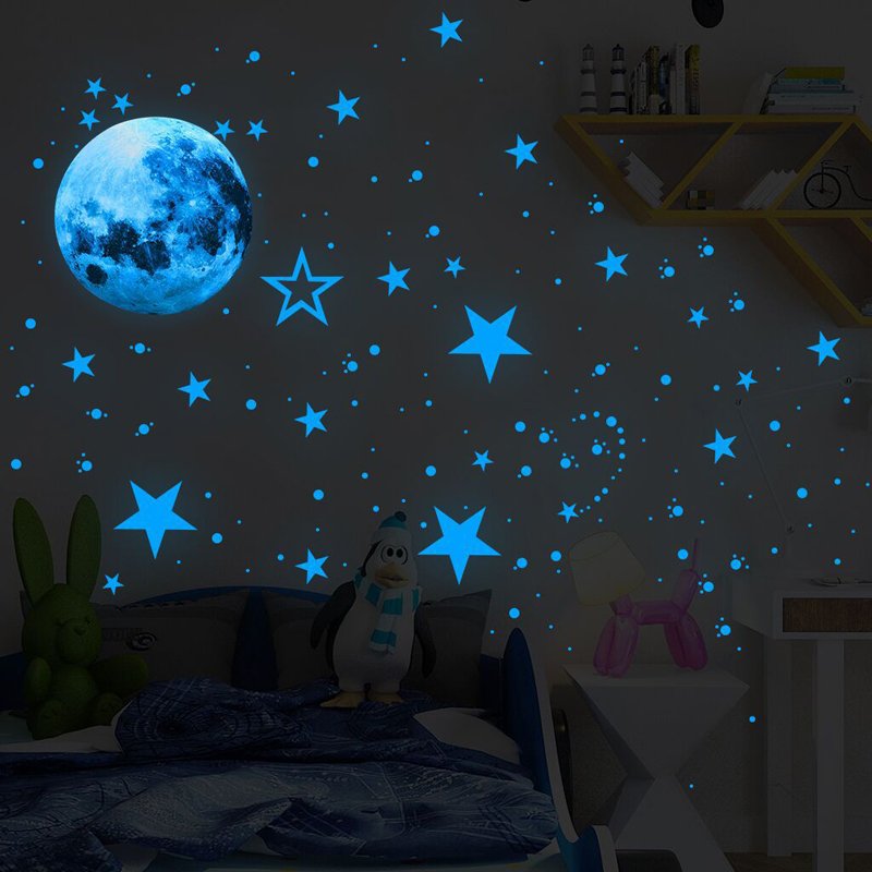 Children wall painting sticker glow in the dark blue effect luminous stars wall sticker fluoriscent