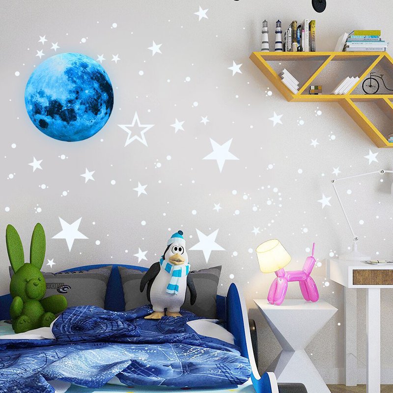 Children wall painting sticker glow in the dark blue effect luminous stars wall sticker fluoriscent
