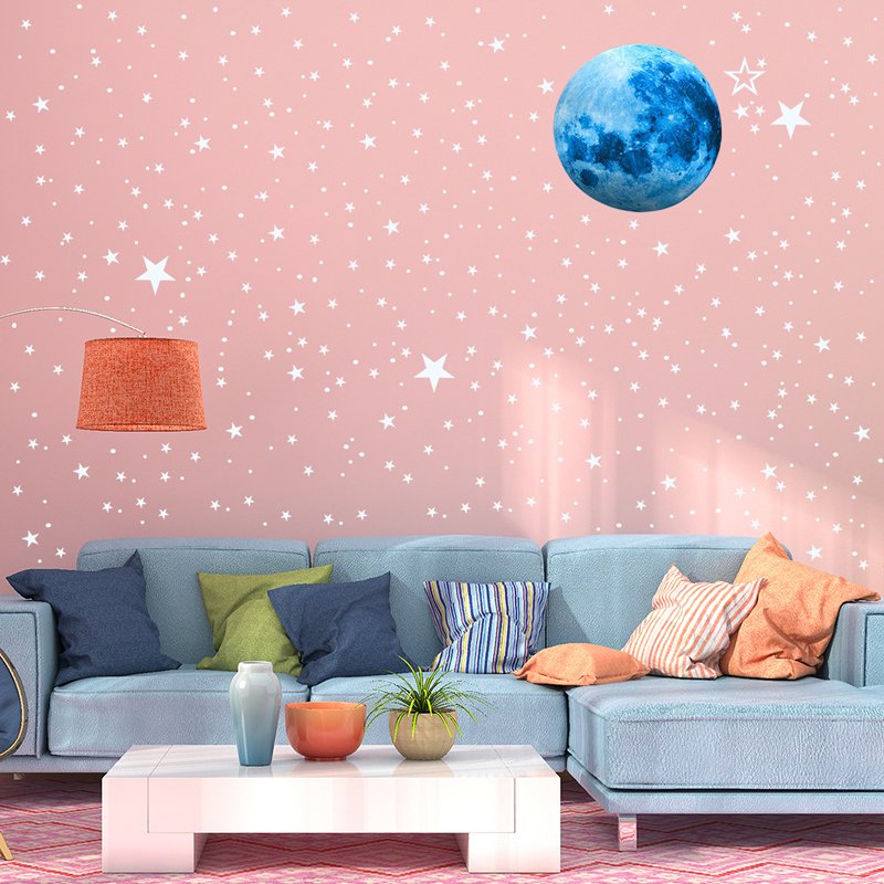 Children wall painting sticker glow in the dark blue effect luminous stars wall sticker fluoriscent