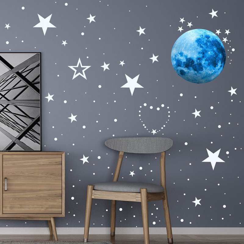 Children wall painting sticker glow in the dark blue effect luminous stars wall sticker fluoriscent