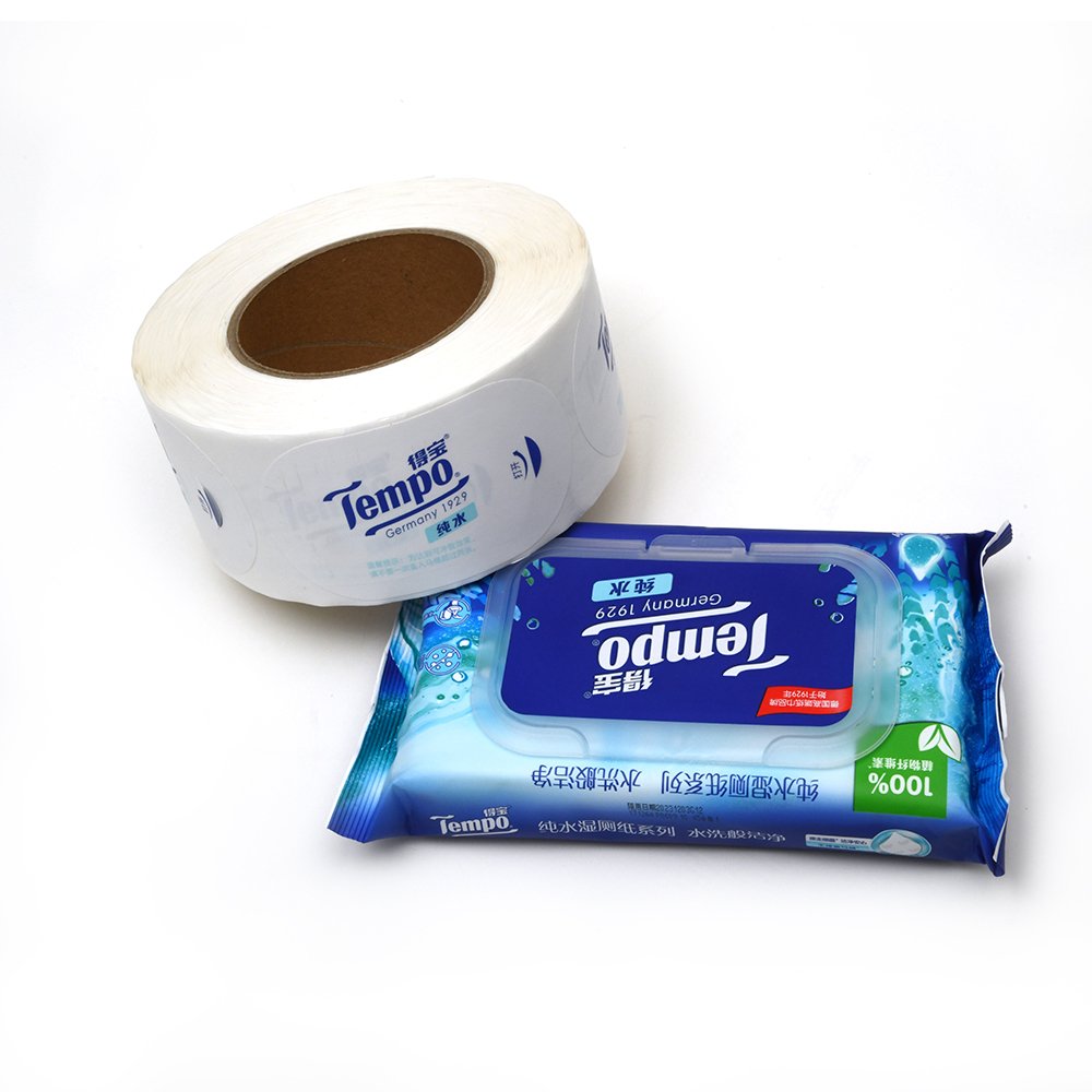 Custom Waterproof Vinyl paper Printing packaging Wet Tissue labels Die Cut Wet Tissue Stickers