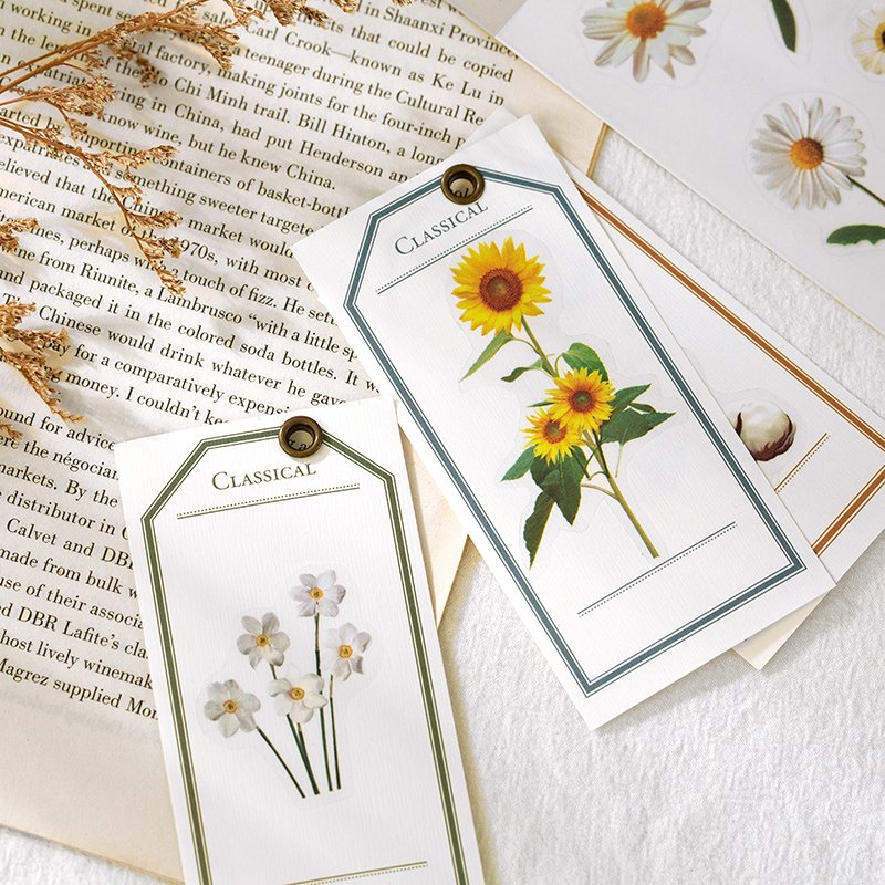 6sheet/pack Pretty Flower Series Daisy Sunflower PET Stickers Waterproof Scrapbooking Sticker Student Favor Photo Decor