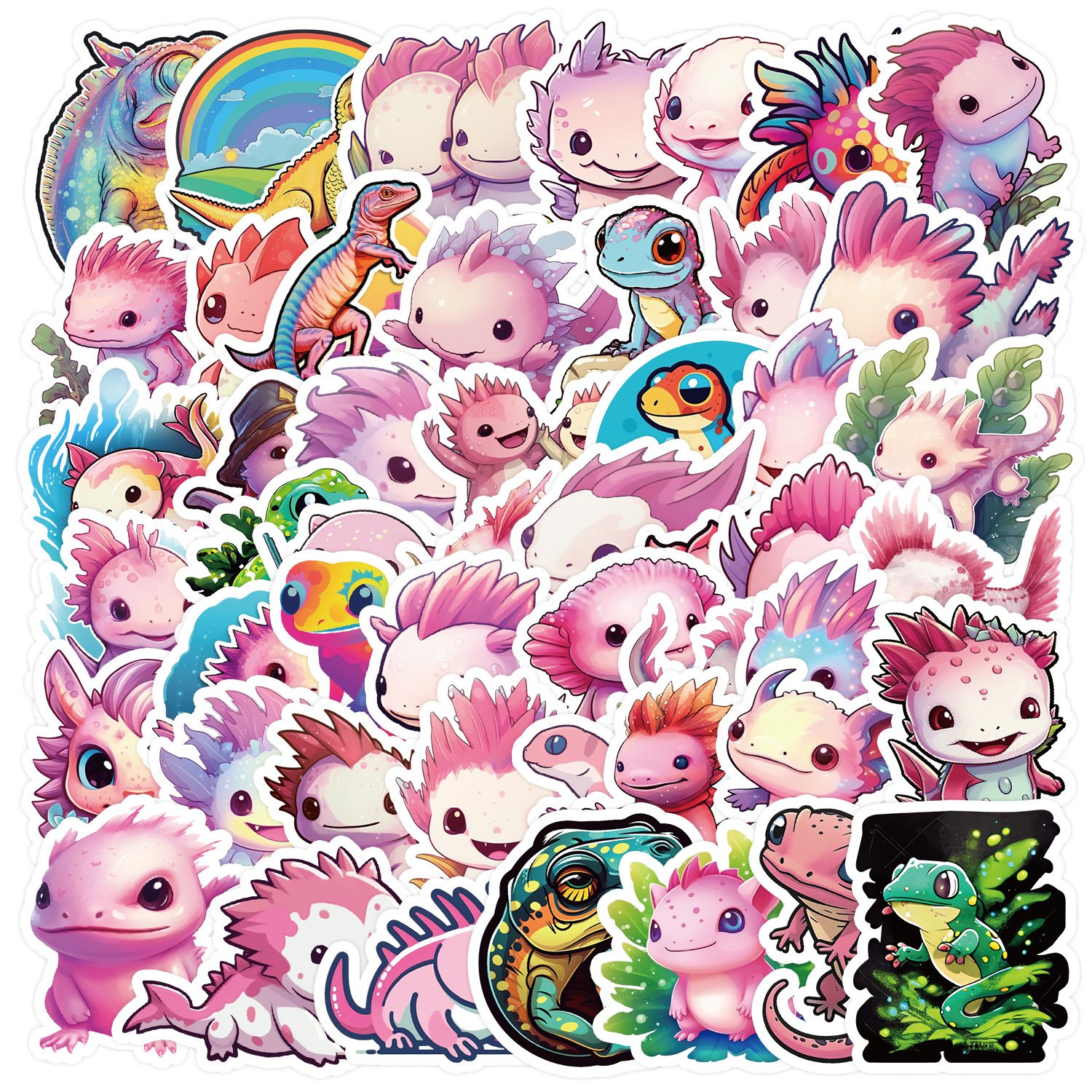 50Pcs Pink Cute Axolotl Cartoon Graffiti Stickers For Phone Bottle Decor Salamander Animal Sticker
