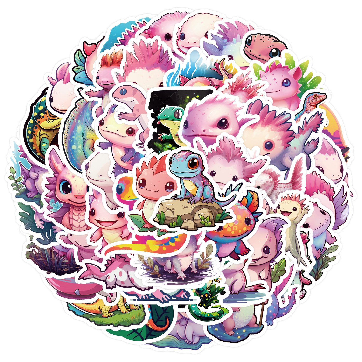 50Pcs Pink Cute Axolotl Cartoon Graffiti Stickers For Phone Bottle Decor Salamander Animal Sticker