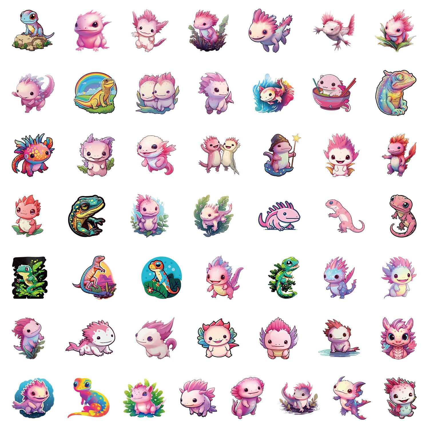 50Pcs Pink Cute Axolotl Cartoon Graffiti Stickers For Phone Bottle Decor Salamander Animal Sticker