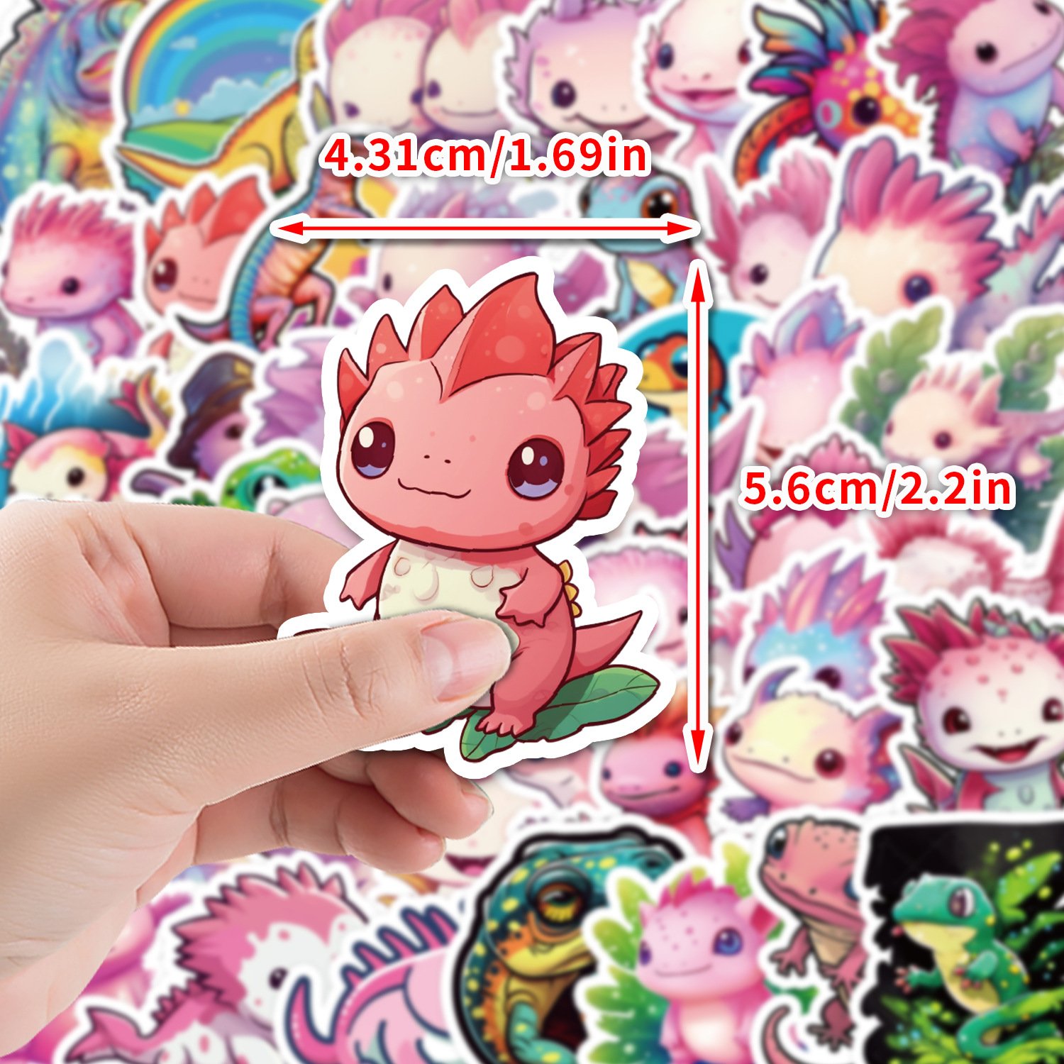 50Pcs Pink Cute Axolotl Cartoon Graffiti Stickers For Phone Bottle Decor Salamander Animal Sticker
