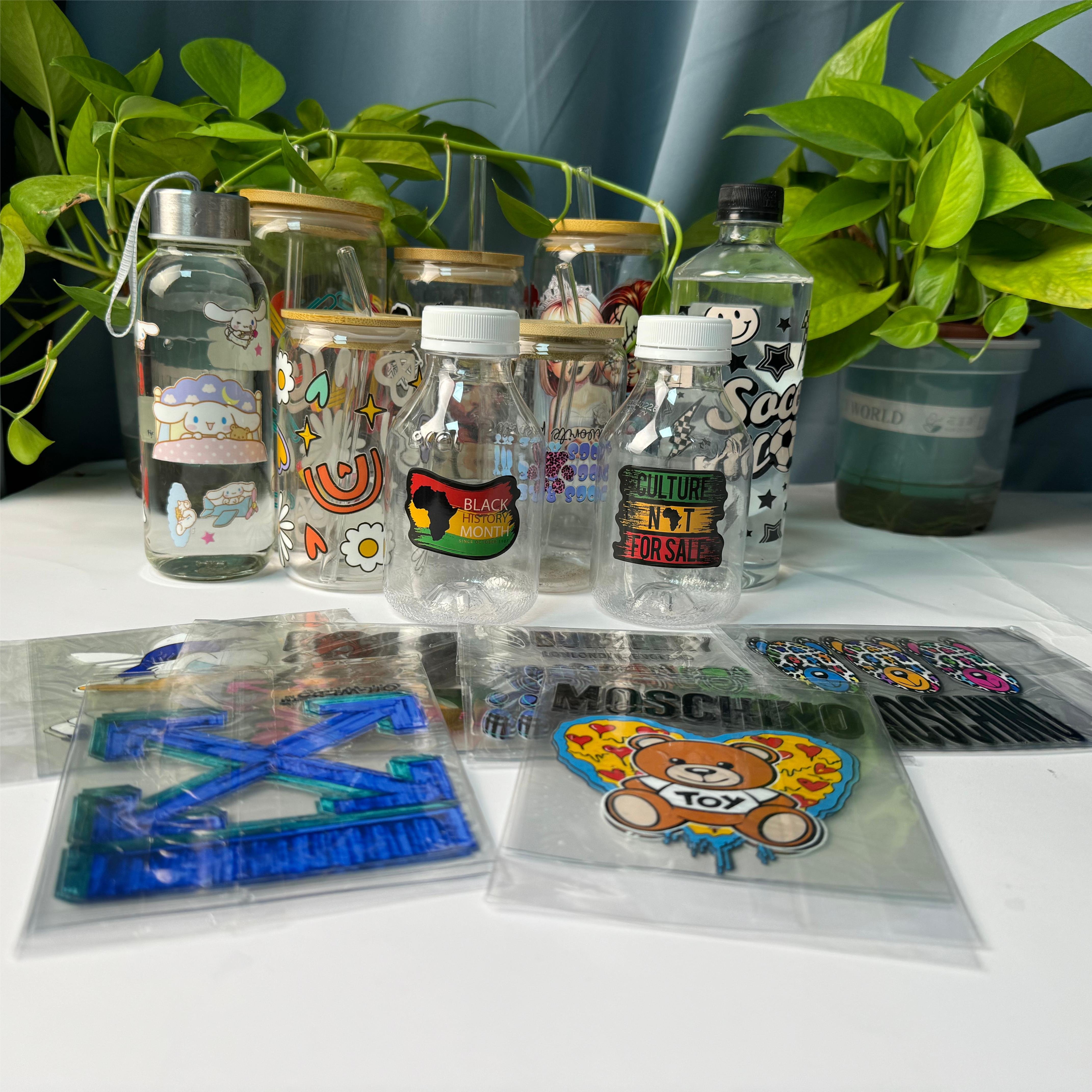 Custom 16oz Cup UV Water Transfer Printing Sticker Tumblers Mugs Bottles PET Plastic Heat Washable Heat Transfer UV Cup