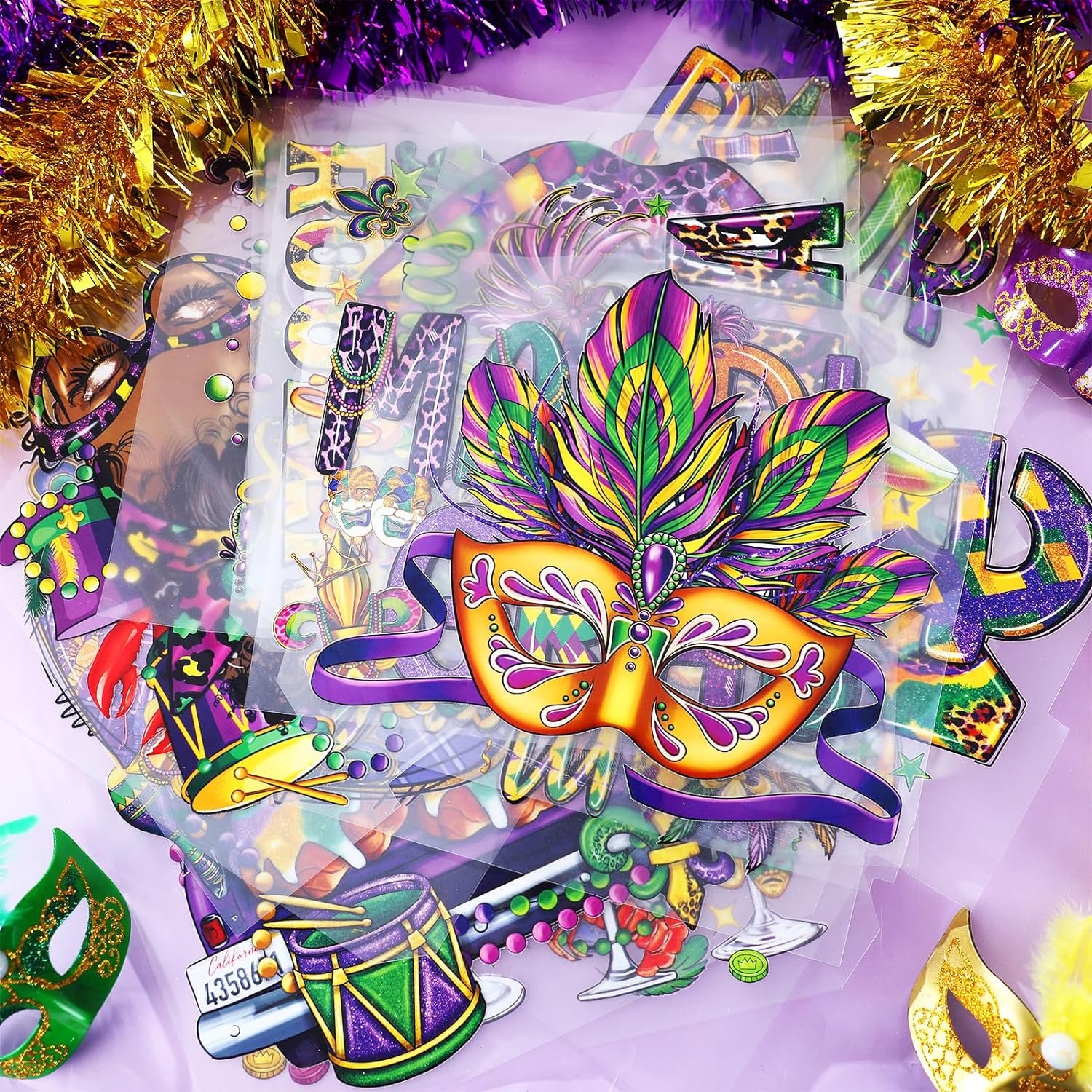 Mardi Gras Iron on Transfers Patches Decals Appliques for T Shirts Iron on Decals Heat Transfer Sticker for Clothes Pillow Cover