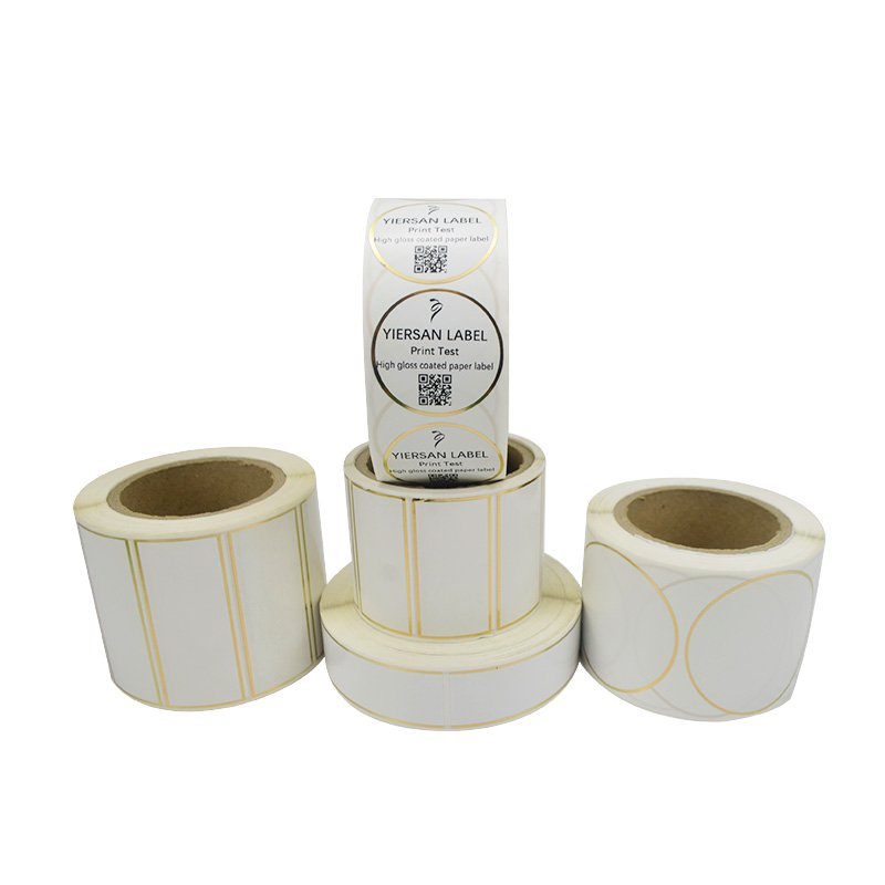 Wholesale custom roll thermal transfer foil hot stamping square rectangle gloss art coated paper label sticker