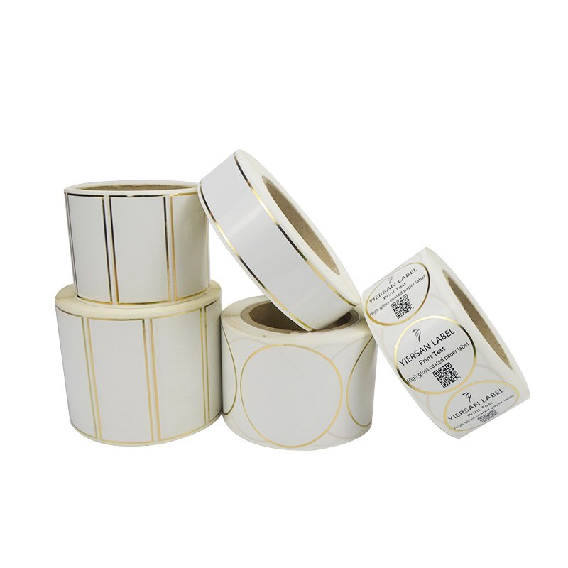 Wholesale custom roll thermal transfer foil hot stamping square rectangle gloss art coated paper label sticker