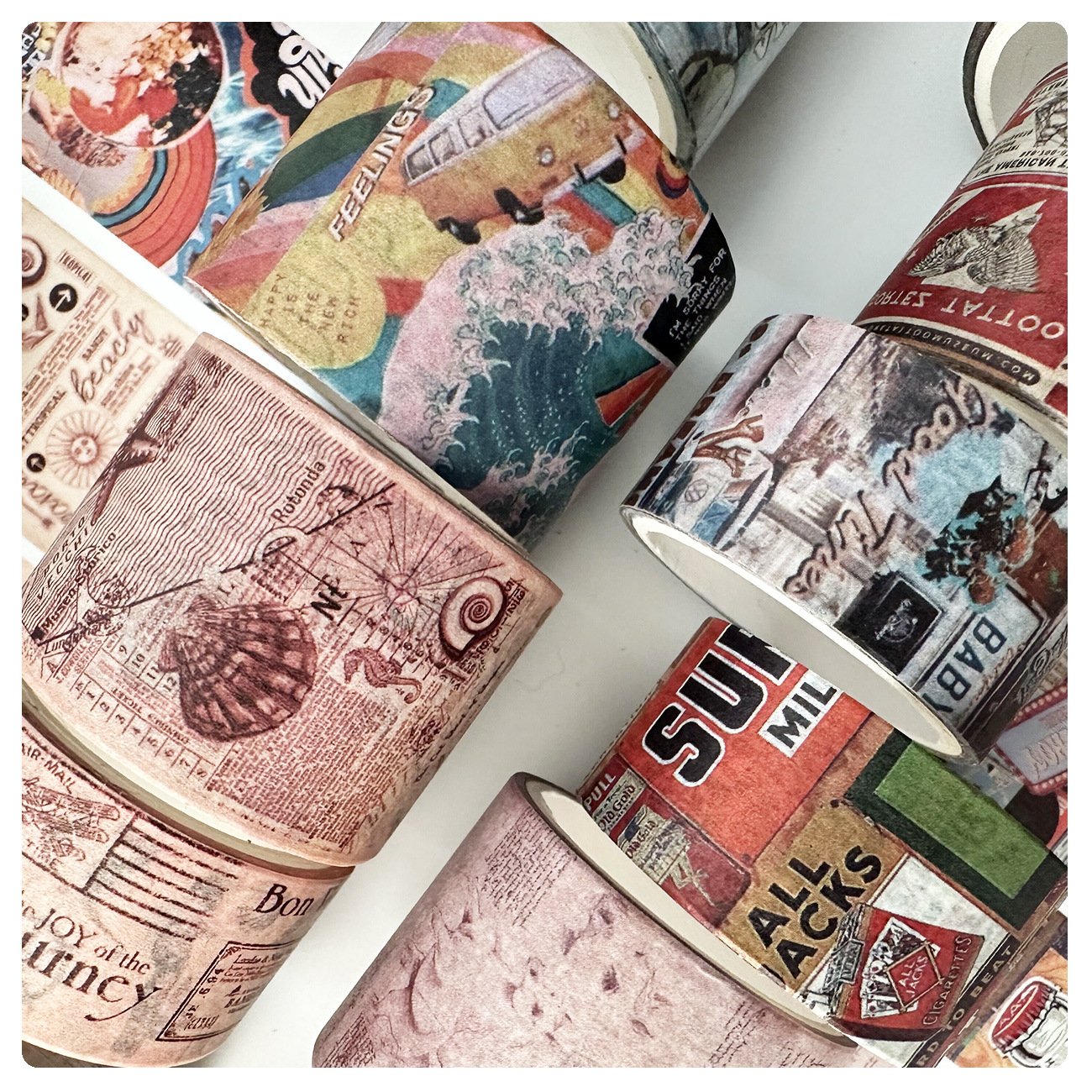 Cute retro style and paper tape creative hand account DIY decorative washi tape material tape sticker 4 rolls