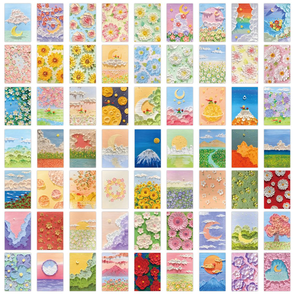 60PCS Beautiful pastorale landscape flower 3D oil painting garden sunflower daisy canvas wall art sticker
