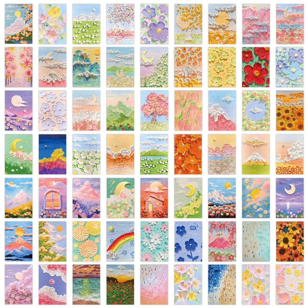 60PCS Beautiful pastorale landscape flower 3D oil painting garden sunflower daisy canvas wall art sticker