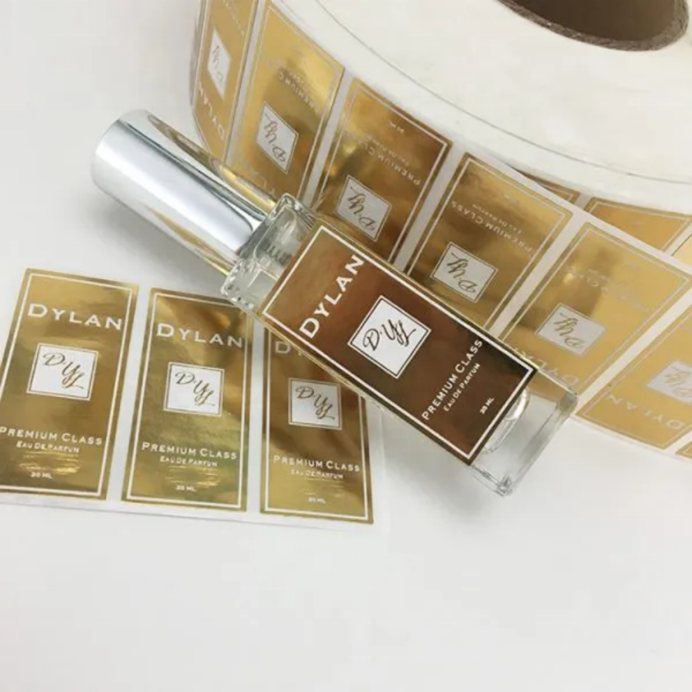 Custom label sticker design Gold Foil Perfume Bottle Gloss Label Stickers Custom Size for Quick Delivery