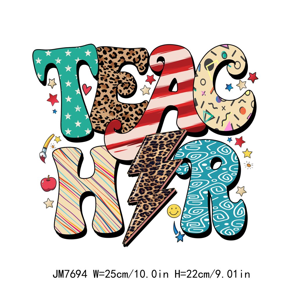 Hot Selling Teach Love Inspire DTF Print Transfer Ready to Ship Heat Transfer Sticker Printing Iron On Decals Teacher Designs