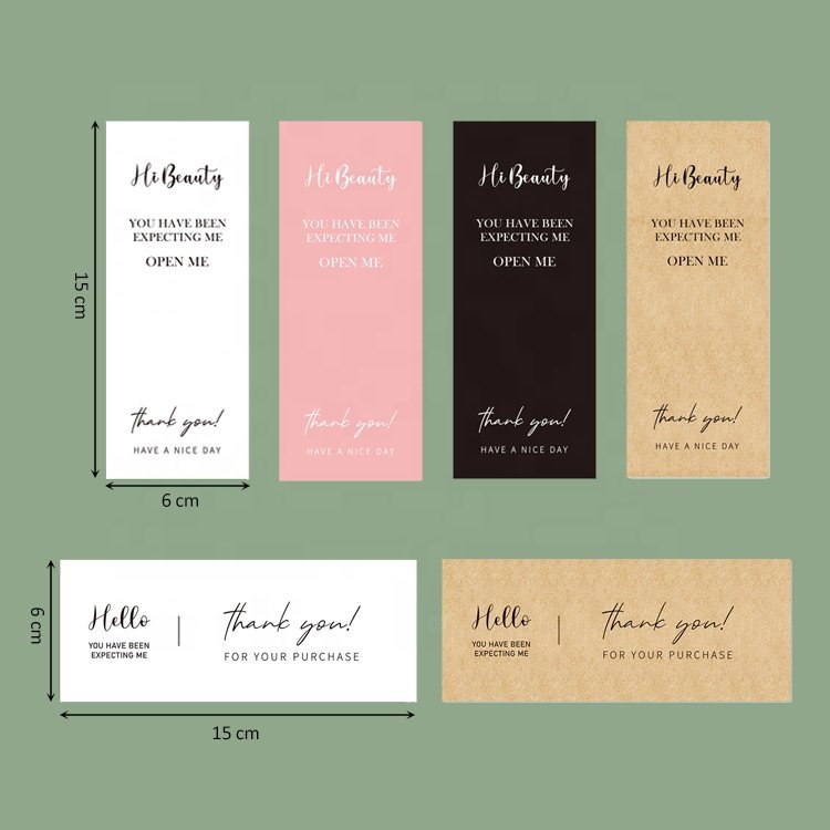 Custom printing logo sticker sheet rectangle white thank you adhesive packaging label sticker