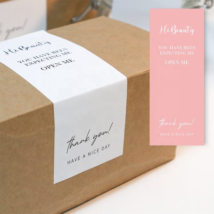 Custom printing logo sticker sheet rectangle white thank you adhesive packaging label sticker