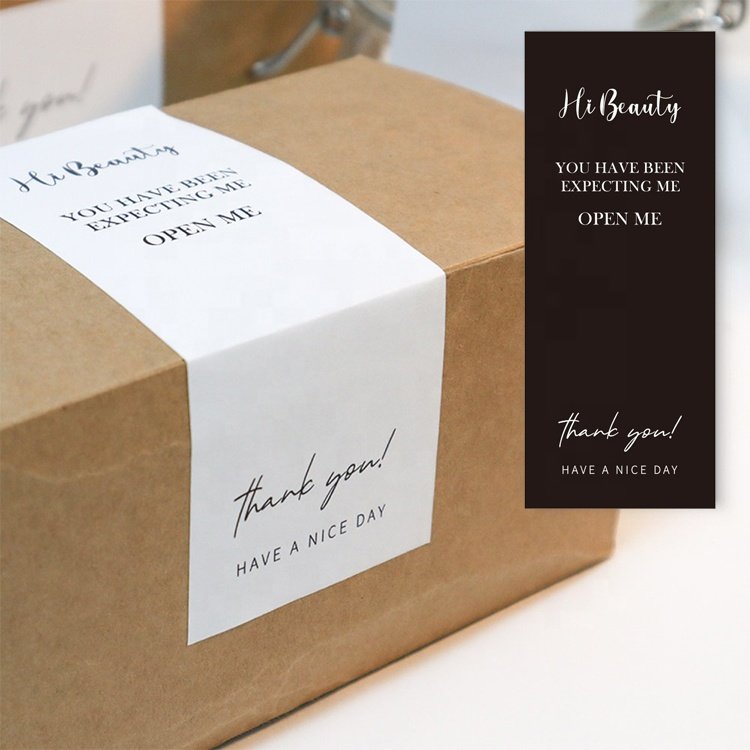Custom printing logo sticker sheet rectangle white thank you adhesive packaging label sticker