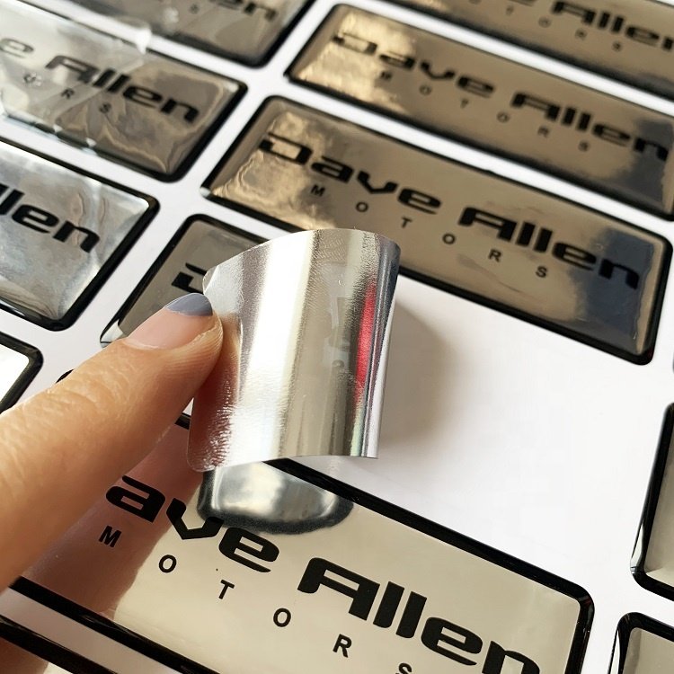 Strong Adhesive Custom 3D Dome silicon Gel Sticker Sheet Clear Epoxy Stickers With Silver Background For vehicles