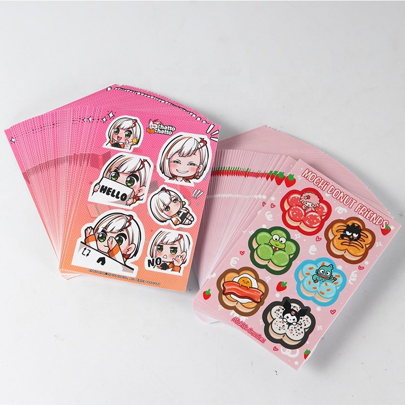 Personalized Waterproof Adhesive Vinyl Label Logo Cartoon Kiss Cut sticker Paper Customized Printing Die Cut sticker Sheet