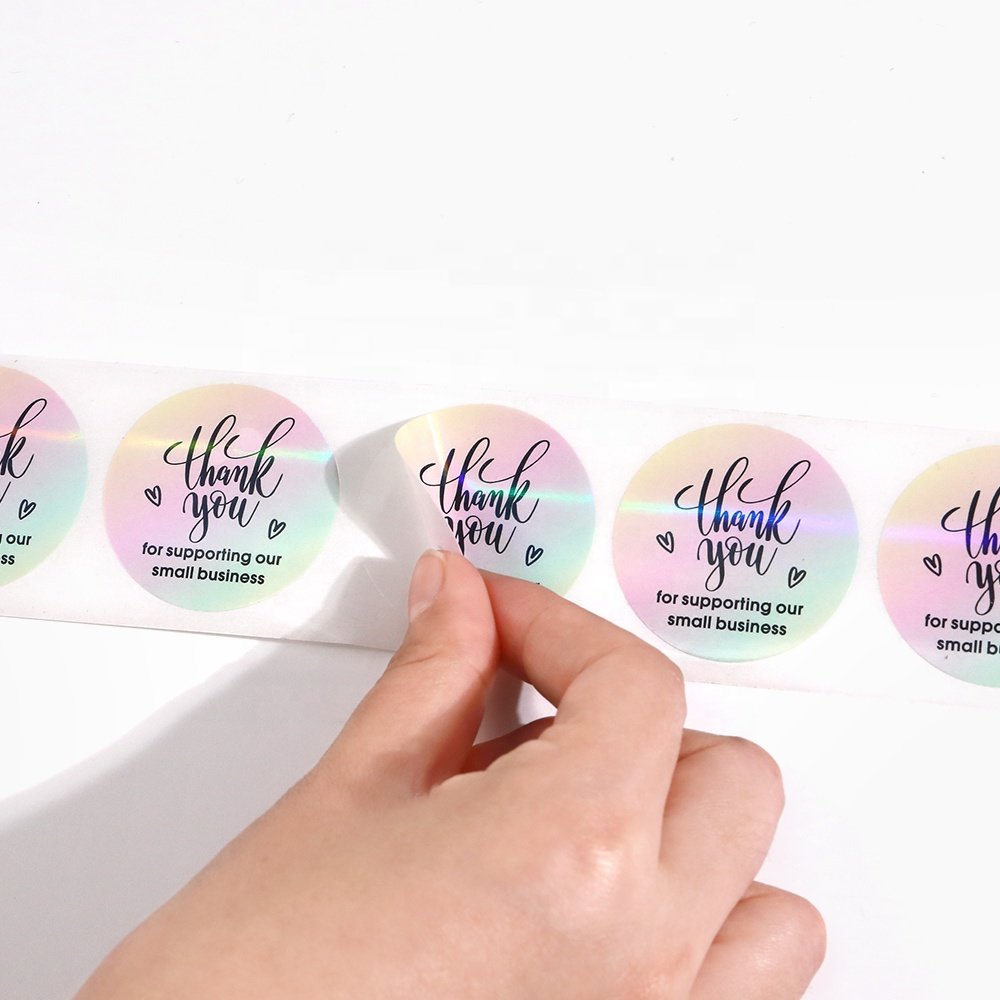 Custom Personalized 500 pcs 1.5 Inch Holographic Thank You Label Stickers for Supporting My Small Business Roll Sheets