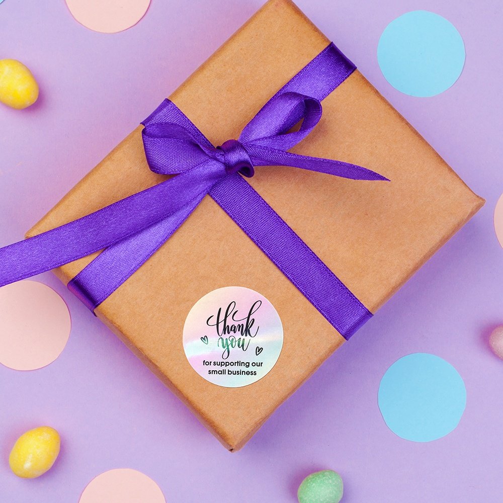 Custom Personalized 500 pcs 1.5 Inch Holographic Thank You Label Stickers for Supporting My Small Business Roll Sheets