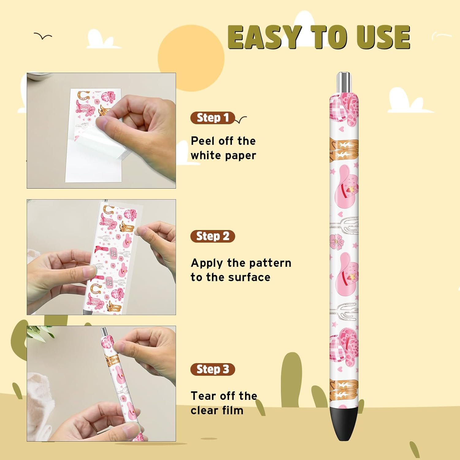 UV DTF Pen Wrap Western Cowboy Wraps Horse Stickers for Pen Cactus UV DTF Decals Waterproof UV DTF Transfer Stickers for DIY Pen