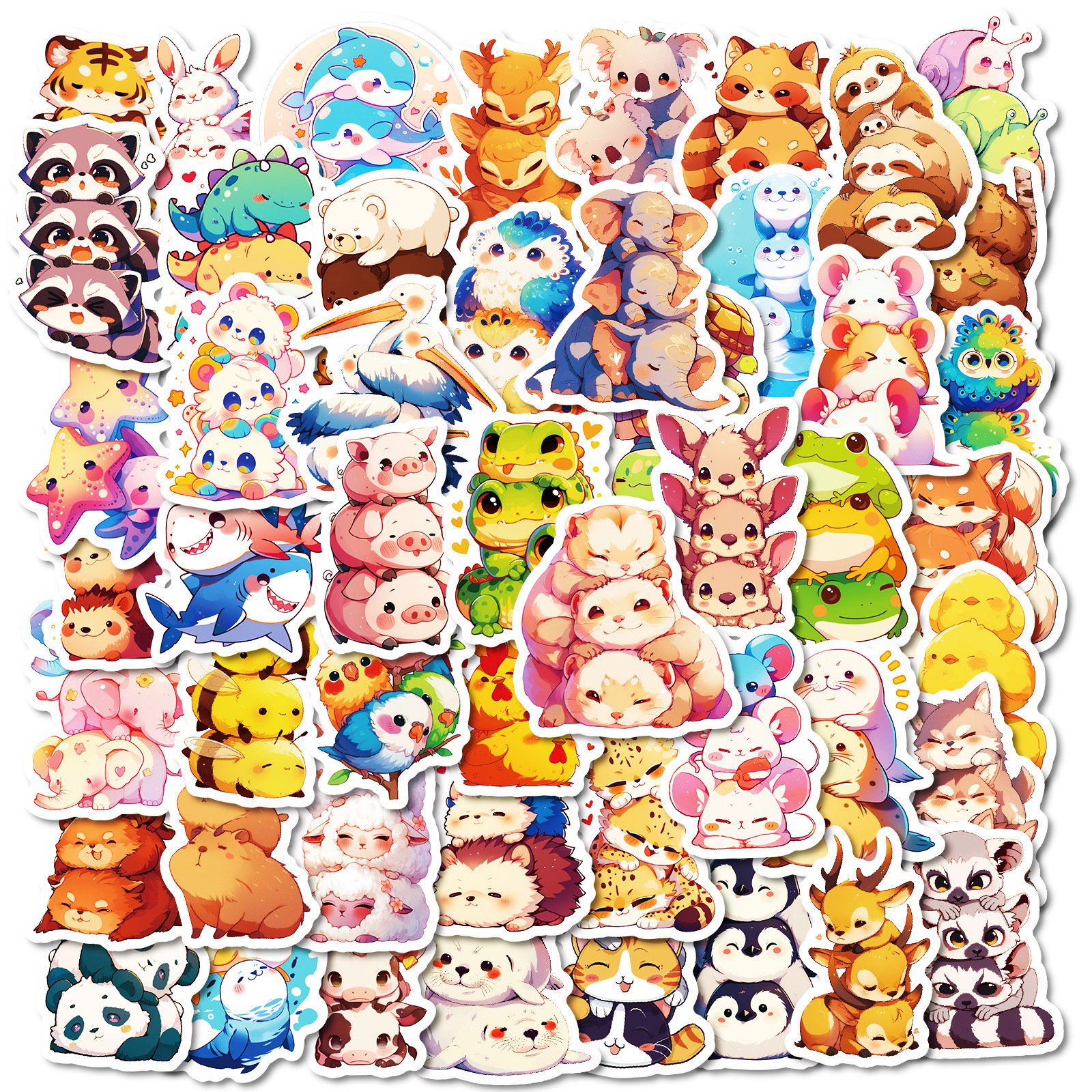 50Pcs Kawaii Animal Stackers Jenga Graffiti Stickers For Children Refrigerator Decor Cute Reward Sticker