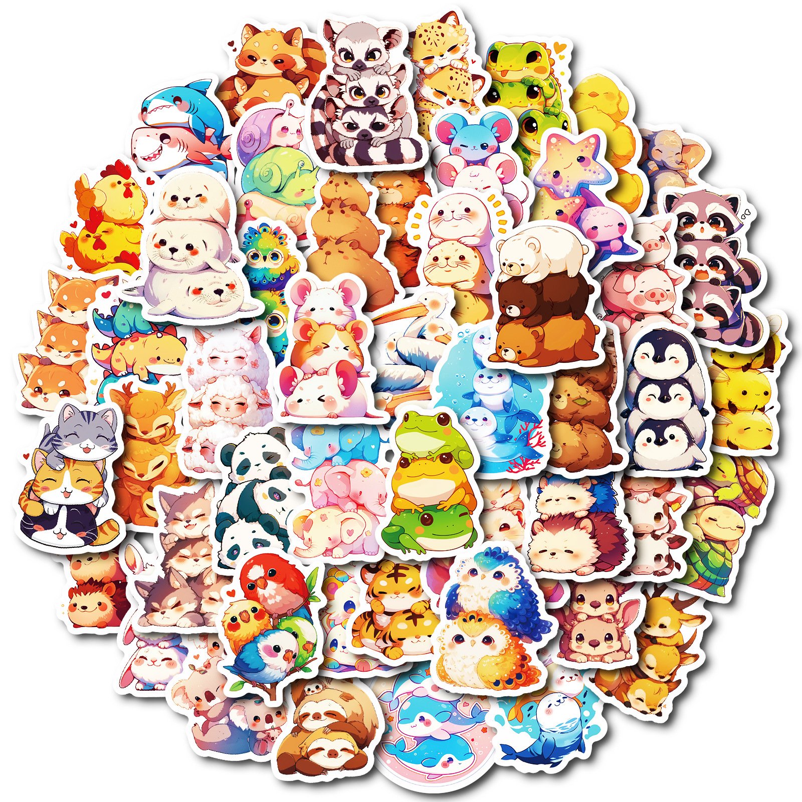 50Pcs Kawaii Animal Stackers Jenga Graffiti Stickers For Children Refrigerator Decor Cute Reward Sticker