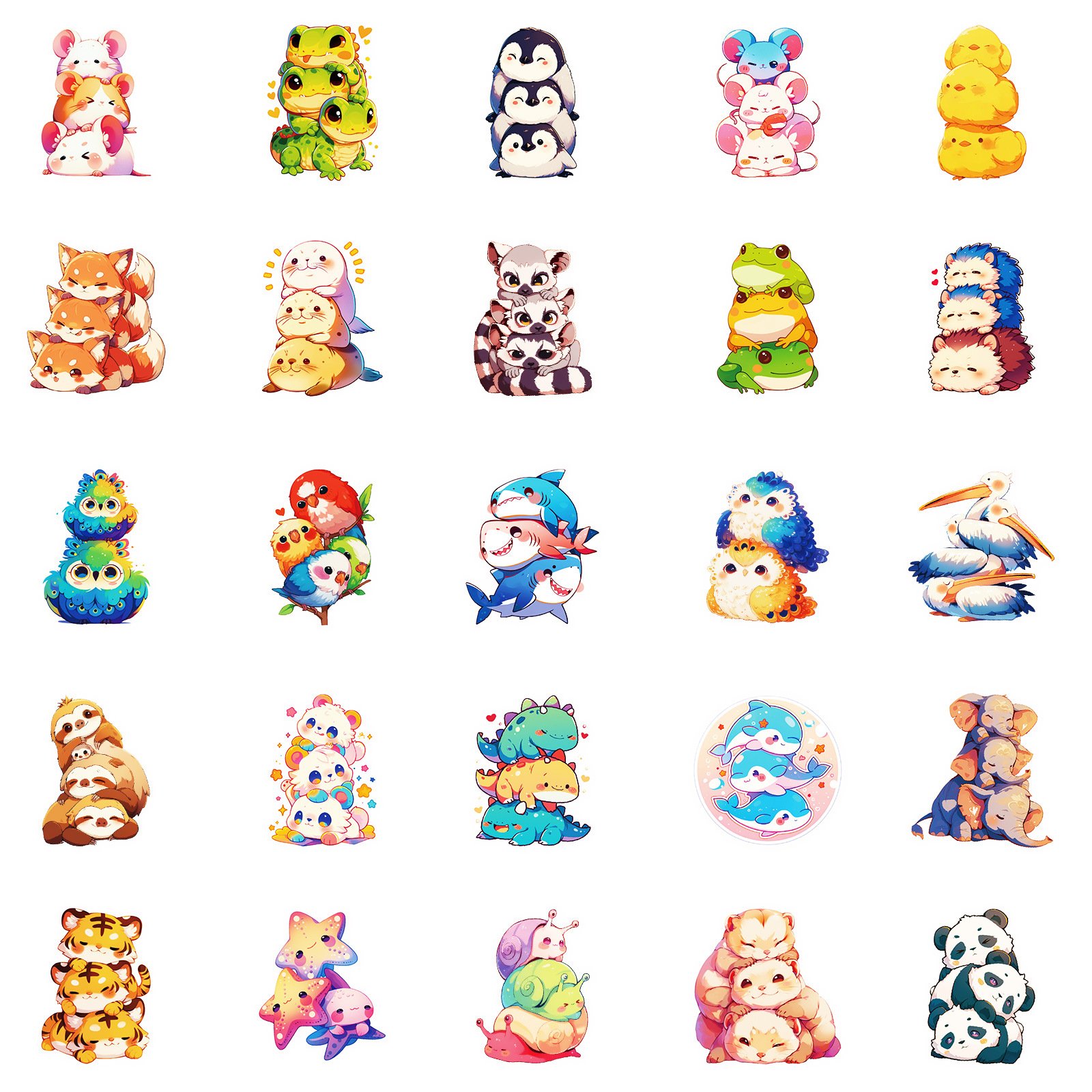 50Pcs Kawaii Animal Stackers Jenga Graffiti Stickers For Children Refrigerator Decor Cute Reward Sticker