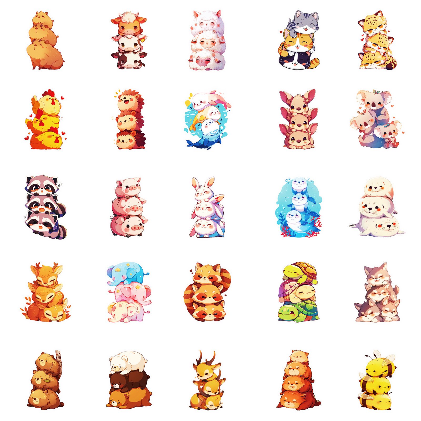 50Pcs Kawaii Animal Stackers Jenga Graffiti Stickers For Children Refrigerator Decor Cute Reward Sticker