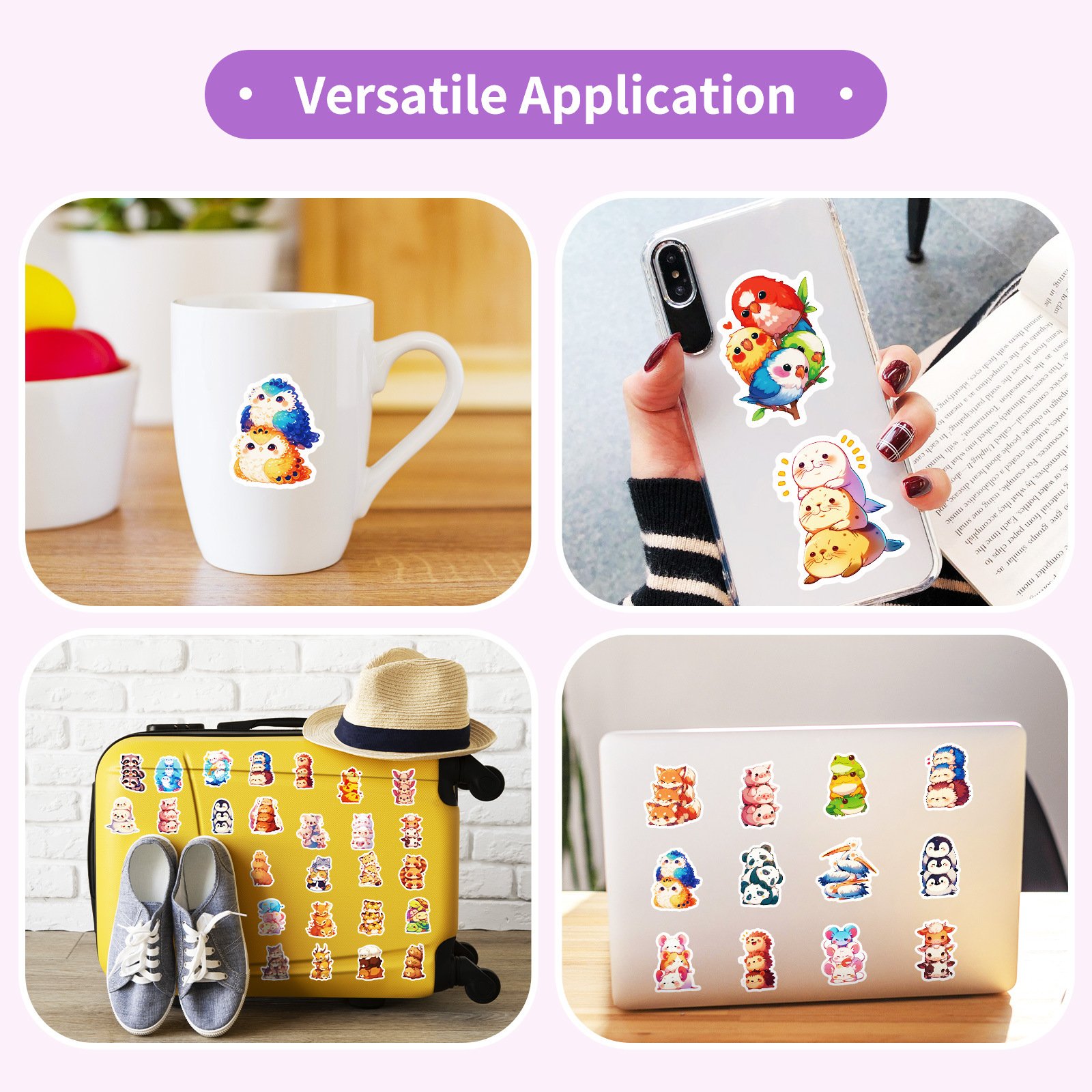 50Pcs Kawaii Animal Stackers Jenga Graffiti Stickers For Children Refrigerator Decor Cute Reward Sticker