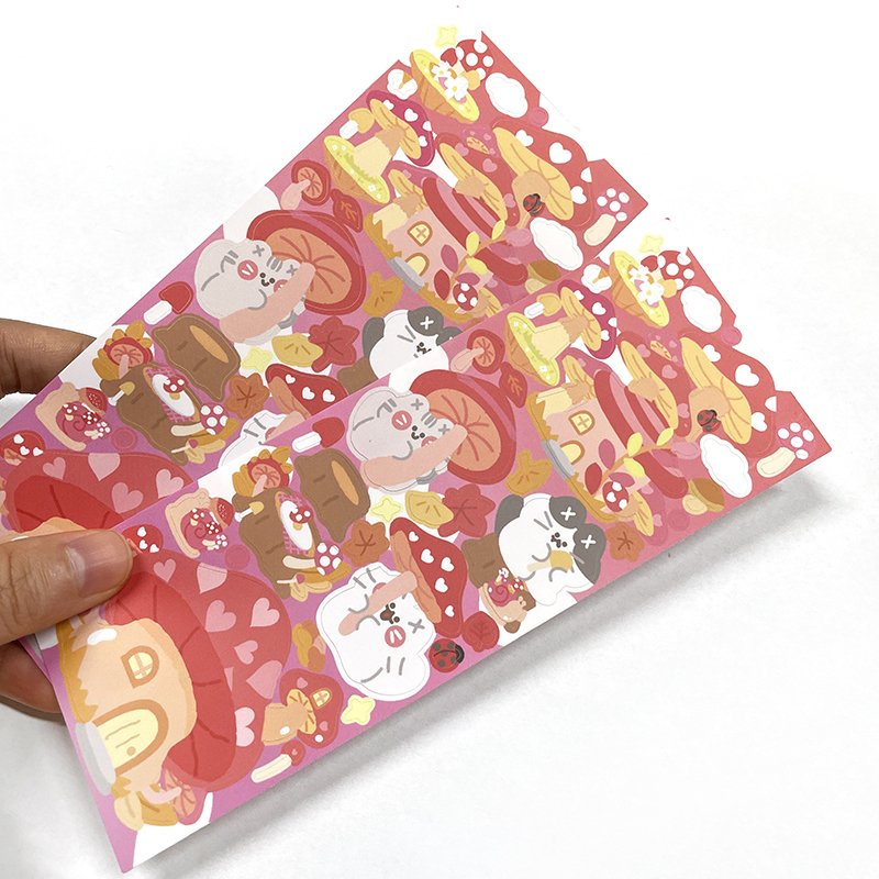 Custom PVC Self Adhesive Vinyl Waterproof Kiss Cut Printing Cute Deco Sticker Sheet