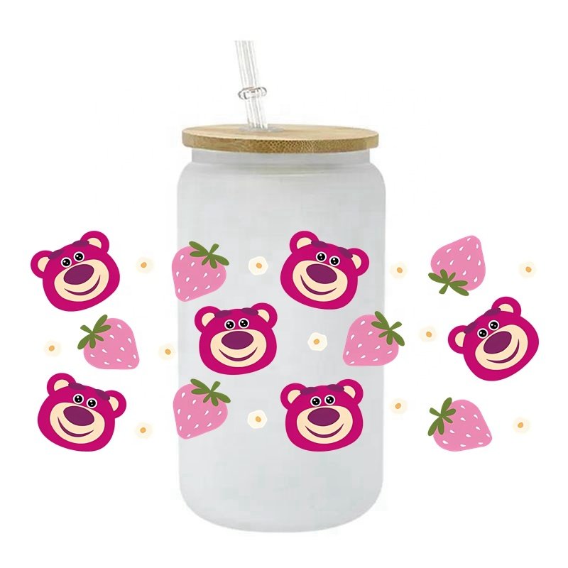 15000+ High Quality 16OZ Strawberry UV Wrap Transfer Cartoon Strawberry Shortcake UV DTF Cup Wrap Stickers for Cup