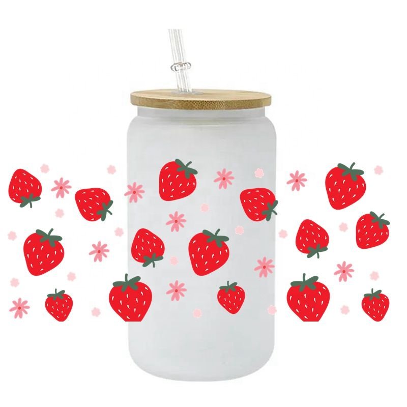 15000+ High Quality 16OZ Strawberry UV Wrap Transfer Cartoon Strawberry Shortcake UV DTF Cup Wrap Stickers for Cup