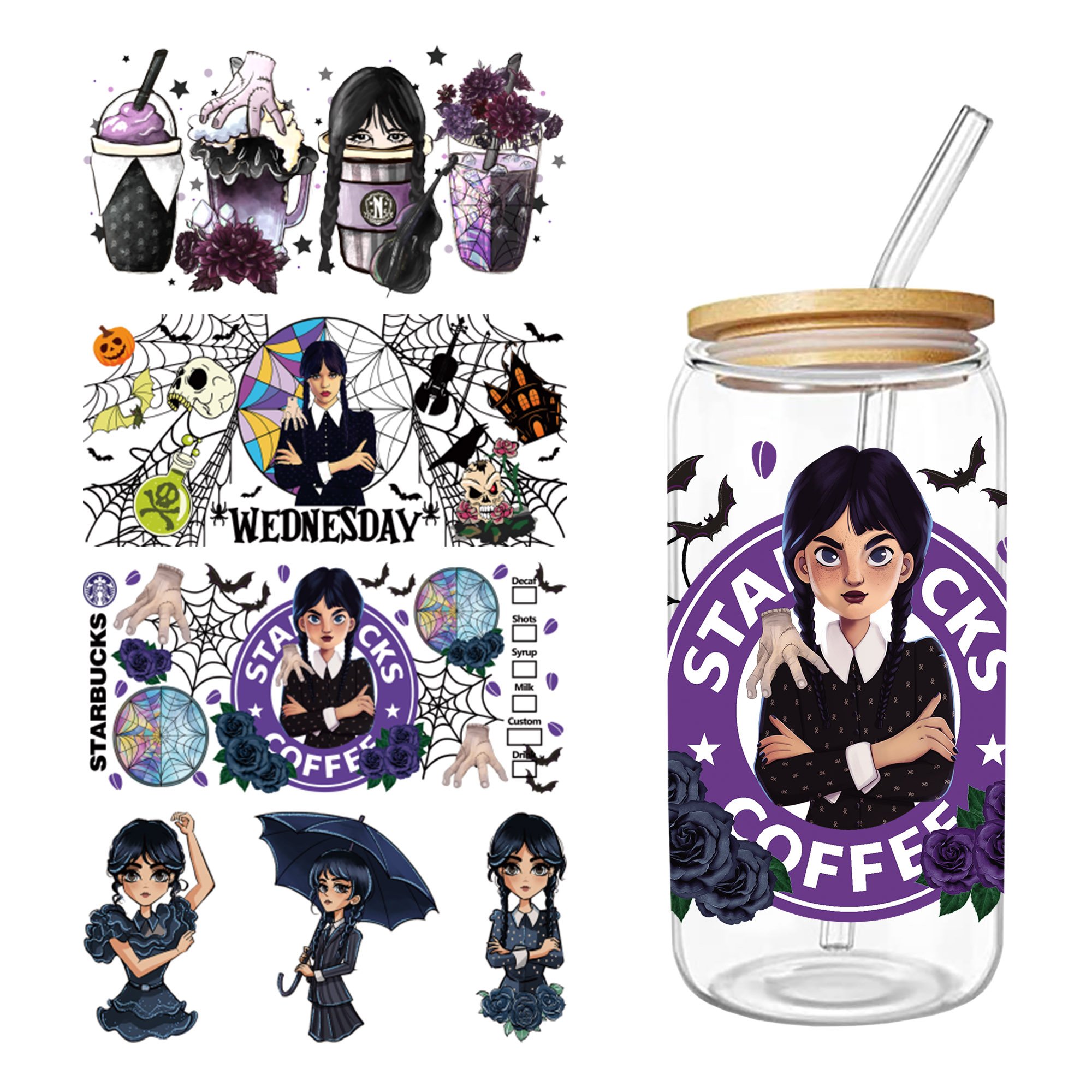 Wholesale 10000+ Design Ready To Transfer DIY UVDTF Sticker 16 20 24 Oz UV DTF Cup Wraps For 16oz 24oz Glass Can 20oz Tumbler