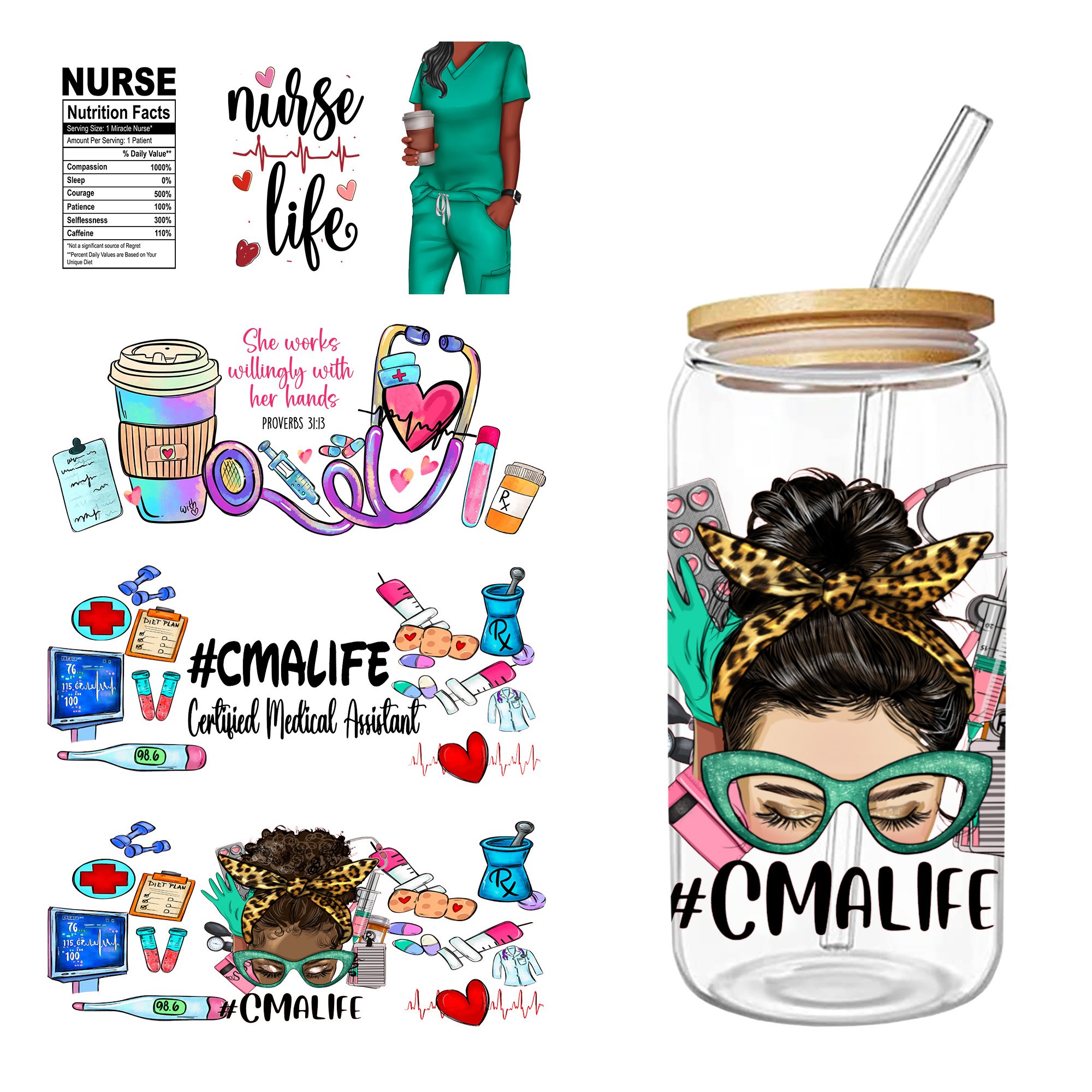 Wholesale 10000+ Design Ready To Transfer DIY UVDTF Sticker 16 20 24 Oz UV DTF Cup Wraps For 16oz 24oz Glass Can 20oz Tumbler