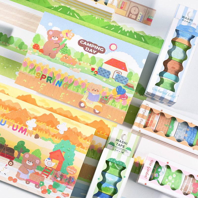 cute decoration landscaping sticker creative manual account DIY and paper washi tape flower and plant landscape stickers 4 roll