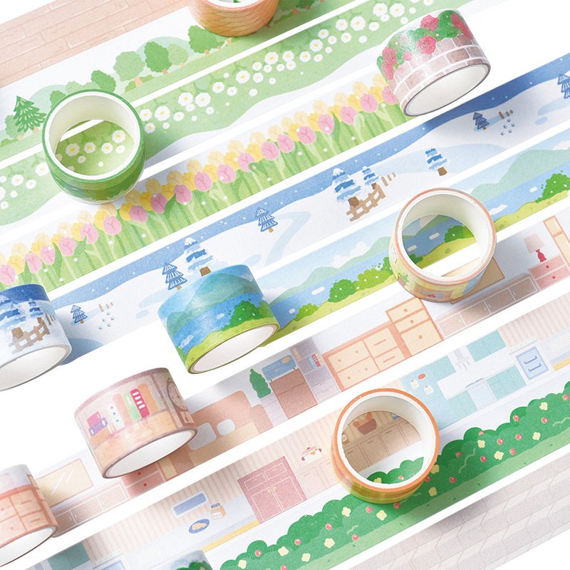 cute decoration landscaping sticker creative manual account DIY and paper washi tape flower and plant landscape stickers 4 roll