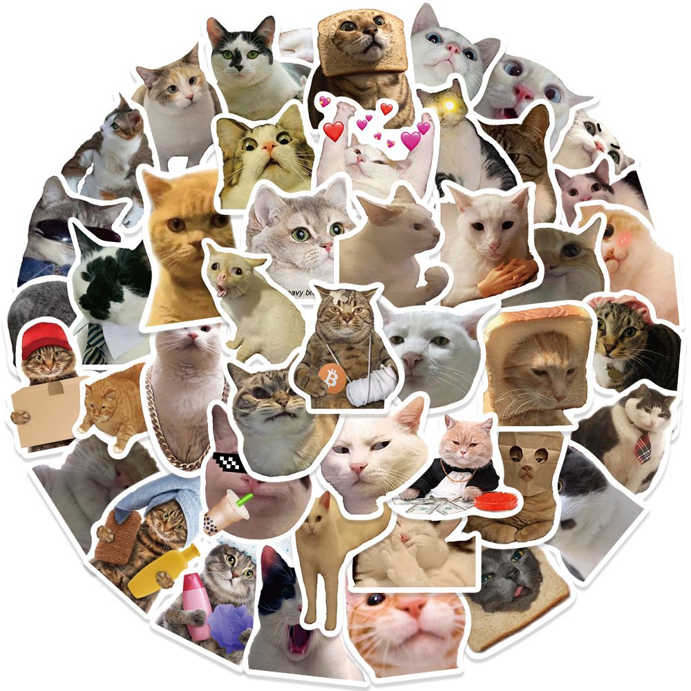 50pcs Popular Cartoon Funny Cat Hand Ledger Stickers Personality Doodle Suitcase Phone Case Guitar Skateboard