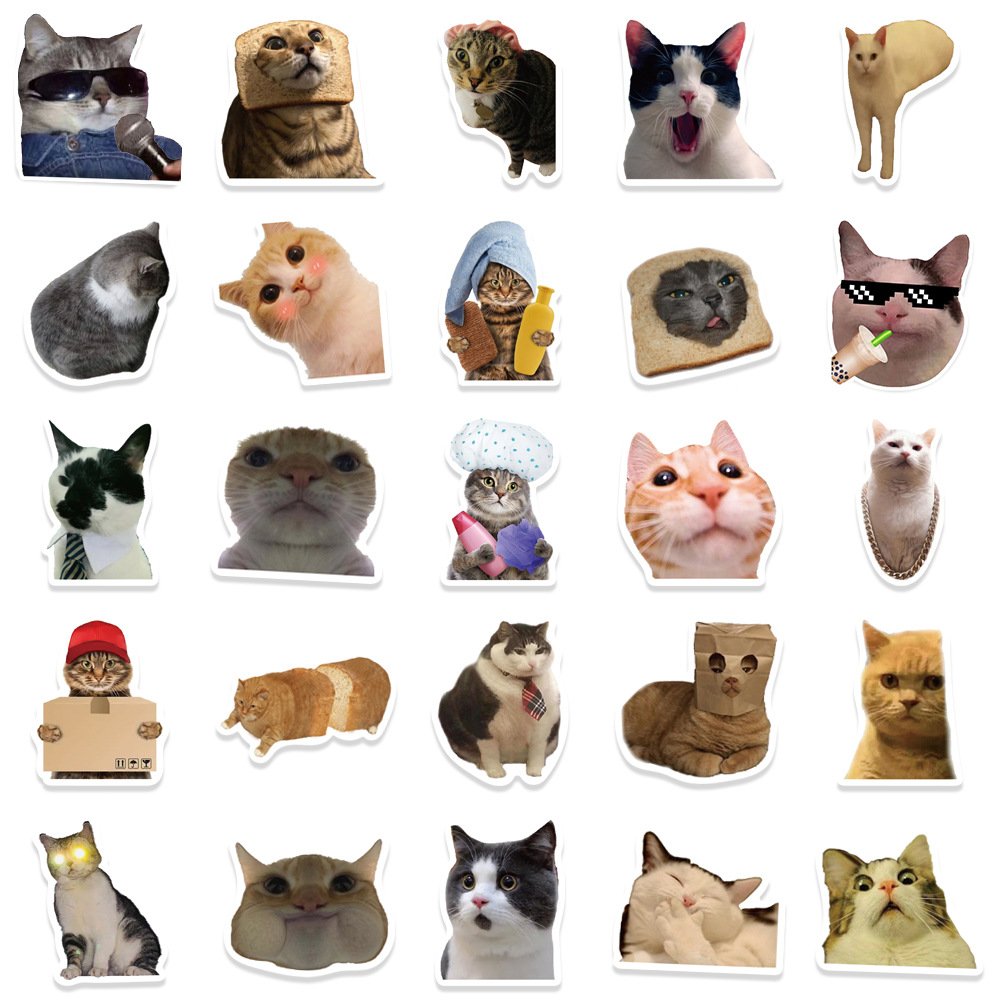 50pcs Popular Cartoon Funny Cat Hand Ledger Stickers Personality Doodle Suitcase Phone Case Guitar Skateboard