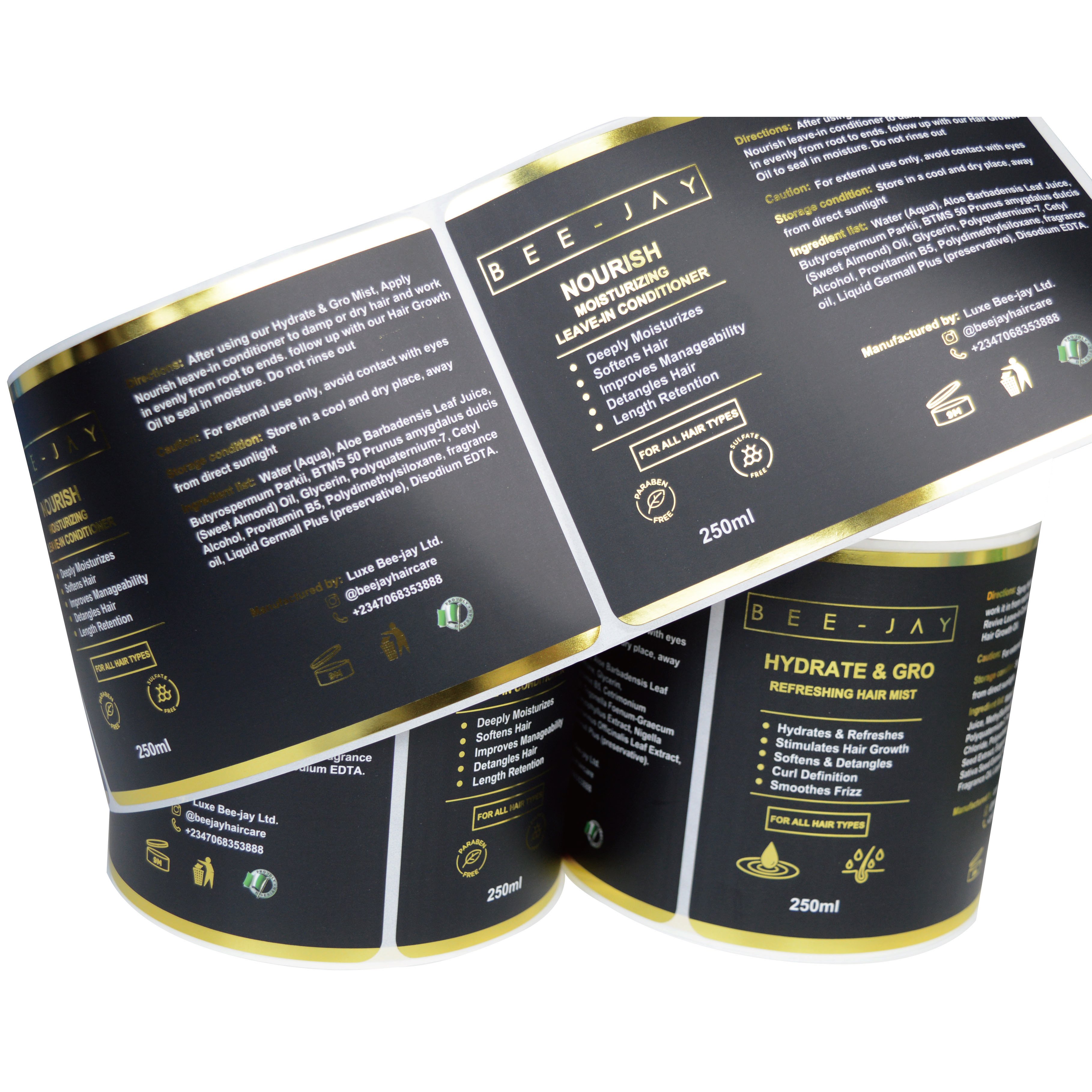 Custom waterproof adhesive matte bopp vinyl stickers , cosmetic skincare lotion bottle packaging labels in roll