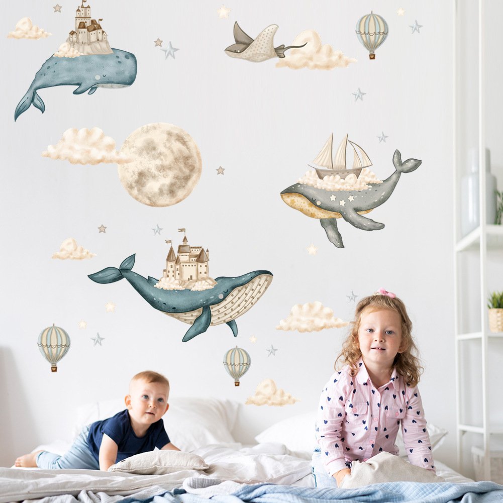 High quality whale home decor wall sticker castle sailing water proof stickers for home decor living room bedroom