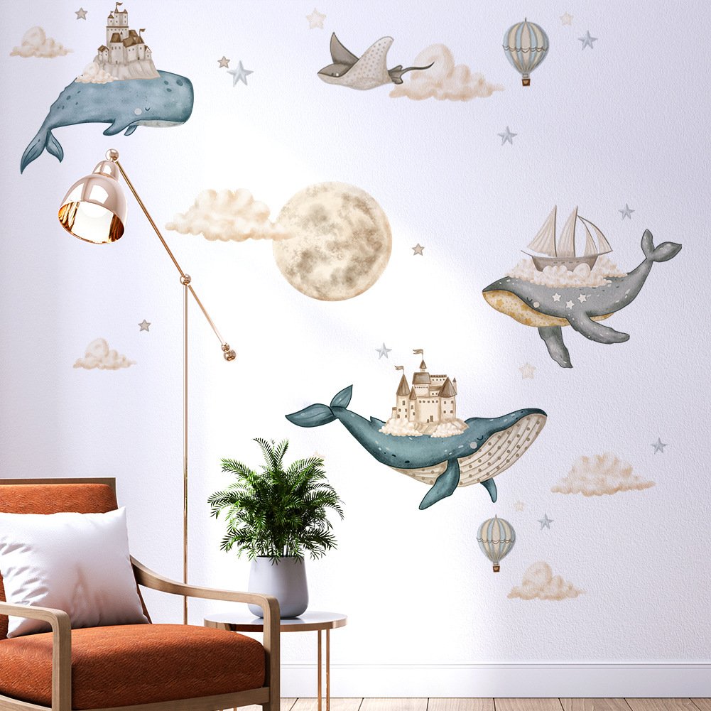 High quality whale home decor wall sticker castle sailing water proof stickers for home decor living room bedroom