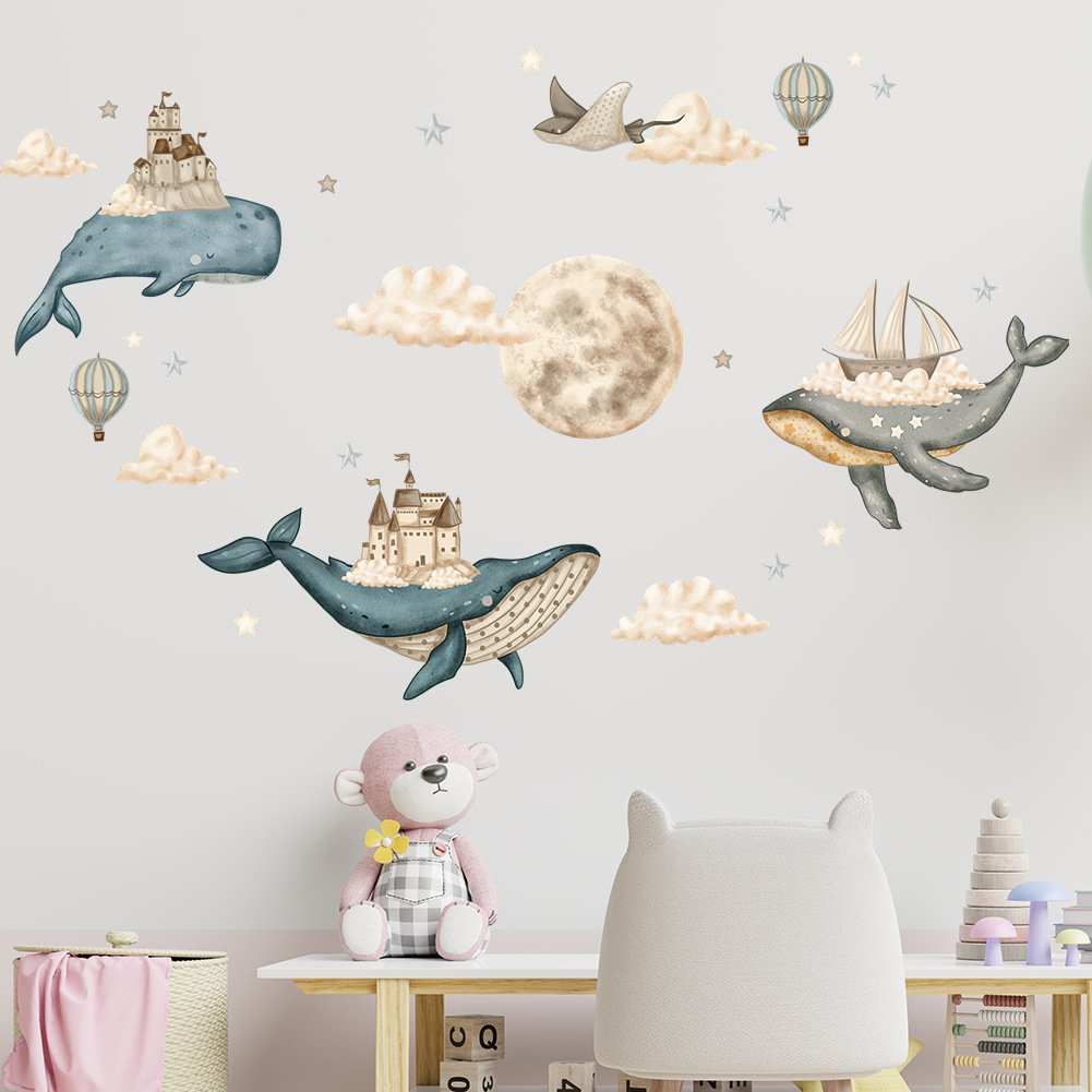 High quality whale home decor wall sticker castle sailing water proof stickers for home decor living room bedroom