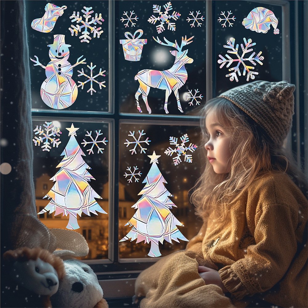 Rainbow Decorative Window Clings Stickers Non-Adhesive Anti Collision PVC Prism Static Glass Decals Window Stickers Suncatcher