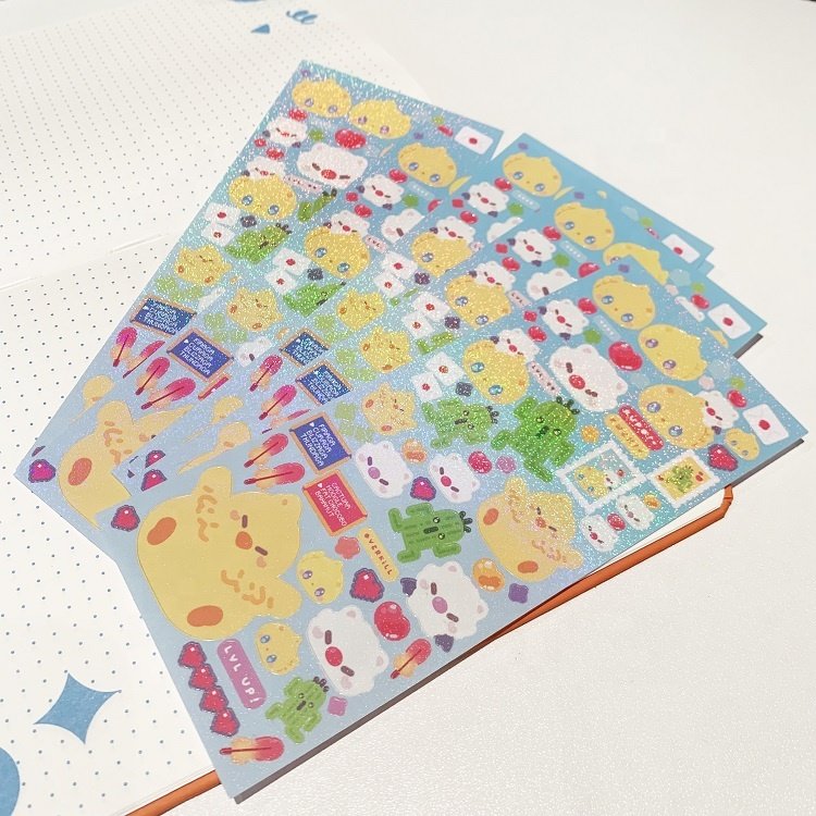 Custom Adhesive 15*5cm Vinyl Printing Sticker labels Glitter Deco Sand Effect Transparent Sticker Sheets For Kids
